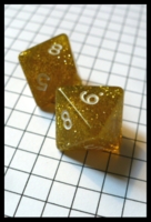 Dice : Dice - 8D - Pair Rounded Clear With Gold Flecks With White Numerals